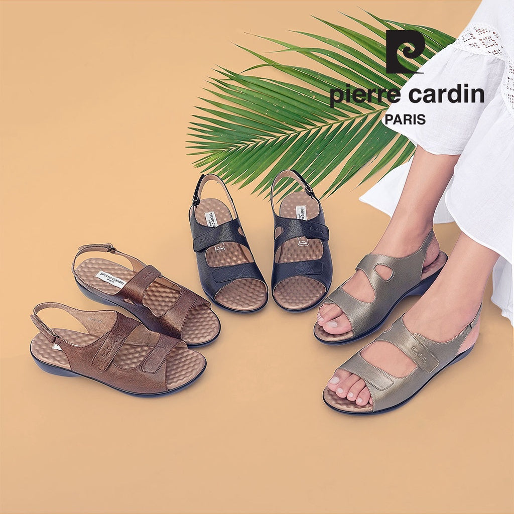 [Size 36-41] Pierre Cardin ស្បែកជើងប៉ះស្ត្រីដើម្បីសុខភាព ទន់ល្មើយ ផលិតពីหนังแท้ สีทอง ម៉ូដែល 26SS399