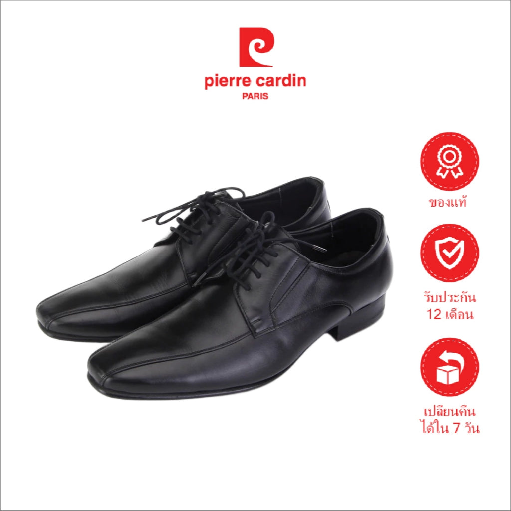 Pierre Cardin รองเท้าผู้ชาย รองเท้าหนังแบบผูกเชือก นุ่มสบาย ผลิตจากหนังแท้ สีดำ รุ่น 80TD116