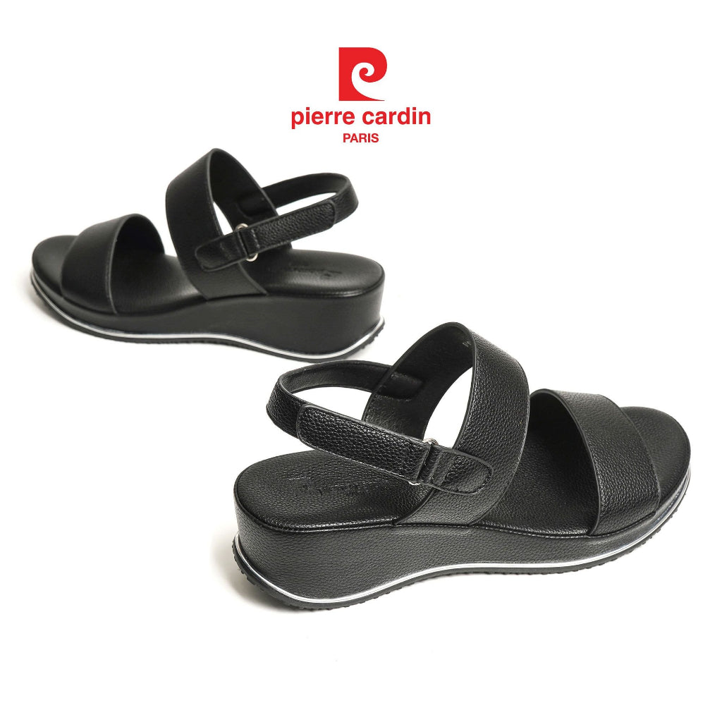 ស្បែកជើងកែងចោតនារី Pierre Cardin หนัง PU គុណភាពខ្ពស់ រចនាបថខ្សែកាត់ និងខ្សែកាត់ស្បែកស 6 ซม. ម៉ូដែល 270