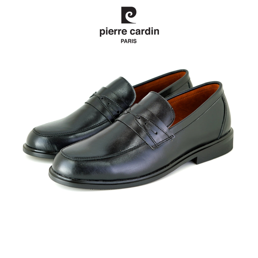 Pierre Cardin รองเท้าผู้ชาย รองเท้าโลฟเฟอร์ รองเท้าแบบสวม, นุ่มสบาย ผลิตจากหนังแท้ สีดำ รุ่น 84JC171